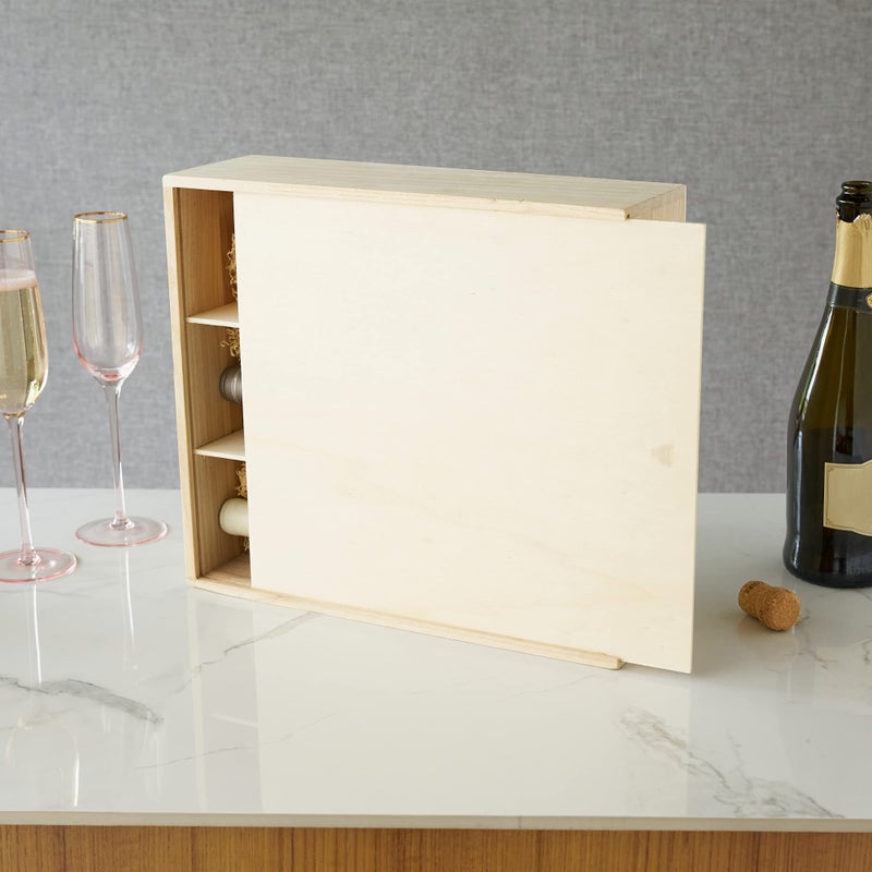 Twine Paulownia Wood Wine Box with Sliding Lid, Fits 3 Standard Wines or Champagne Bottles, Festive Wine Gift Box with Packing Straw for Holidays, Celebrations, Parties, Housewarming Gifts - Image 4